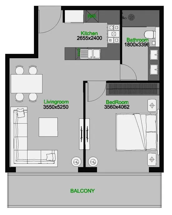 The Central Downtown 1 bed floor plan, 730 sqft