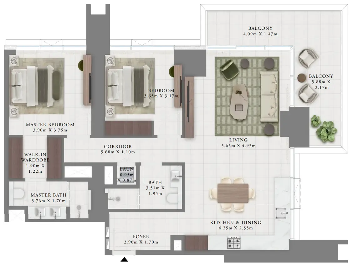 Creek Bay 2 bed floor plan, 1,451 sqft