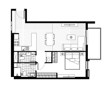 FH Residency 1 bed floor plan, 733 sqft