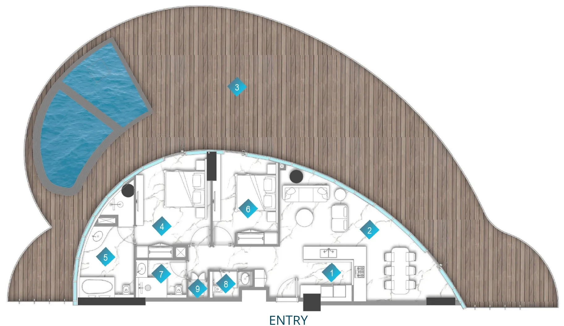 Aqua Arc 2 bed floor plan, 3,302 sqft