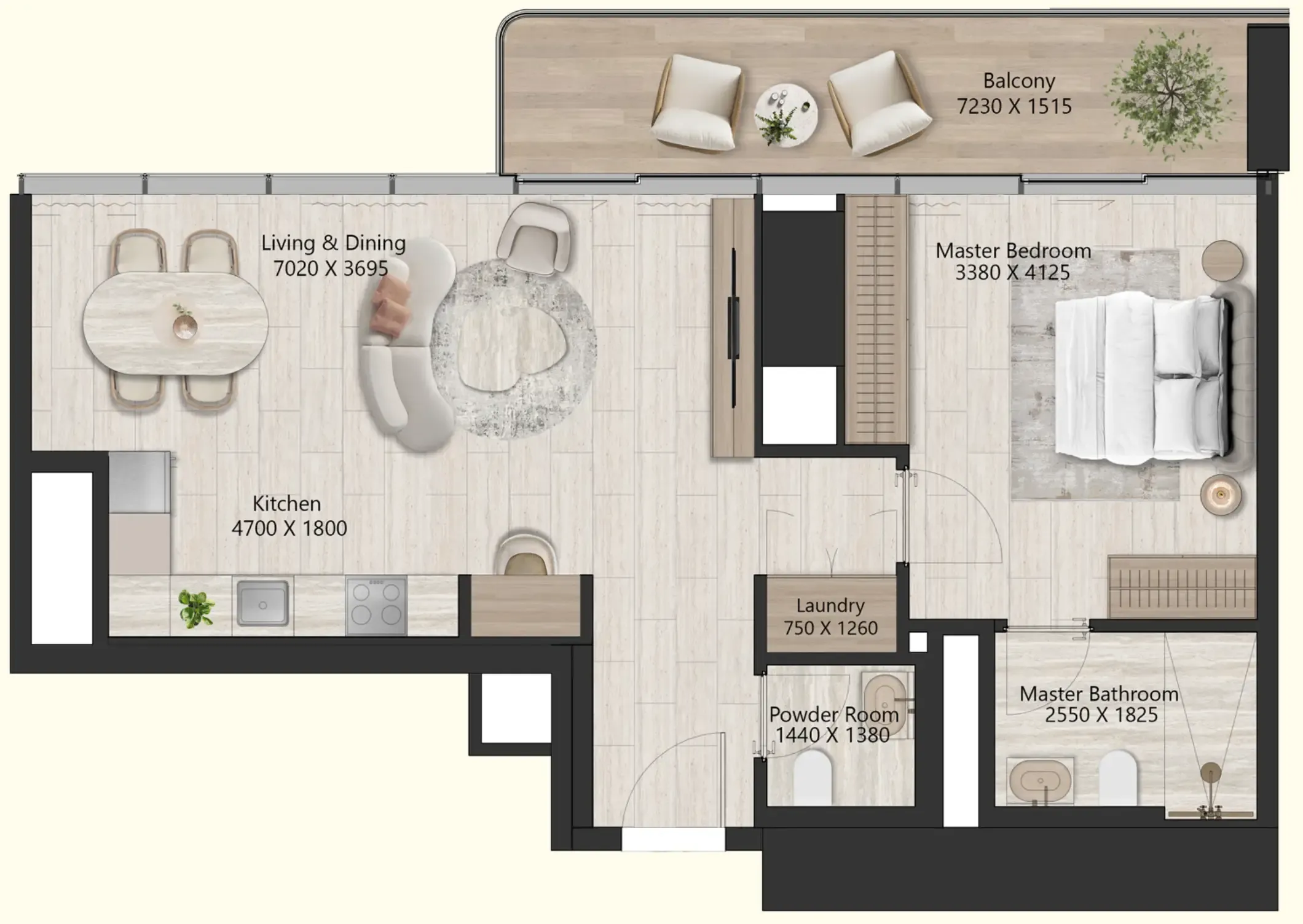 Il Vento 1 bed floor plan, 848 sqft