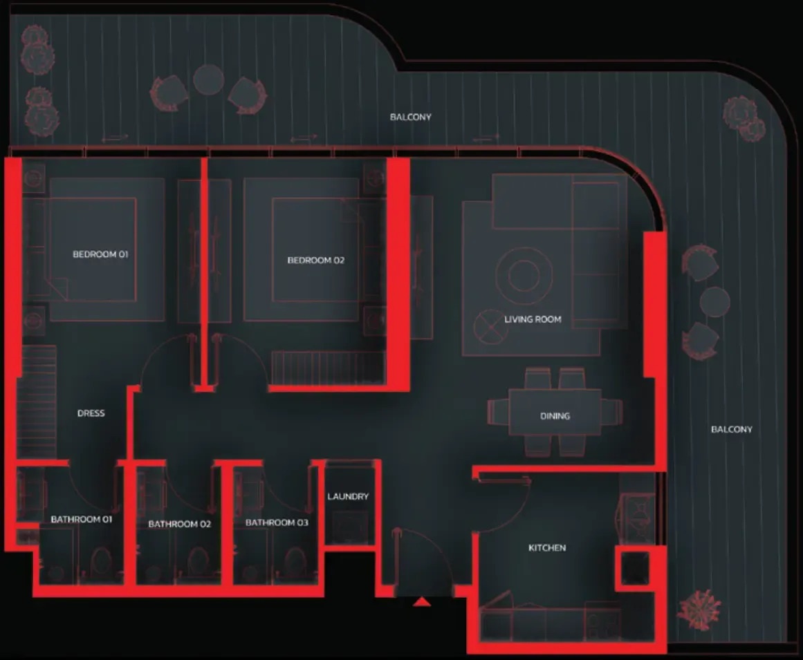 Tonino Lamborghini Residences by BNW Developments 2 bed floor plan, 1,456 sqft