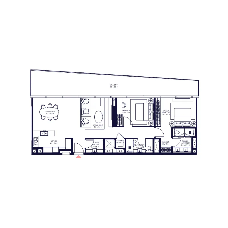 Inaura Hotels & Residences Downtown 2 bed floor plan, 1,665 sqft