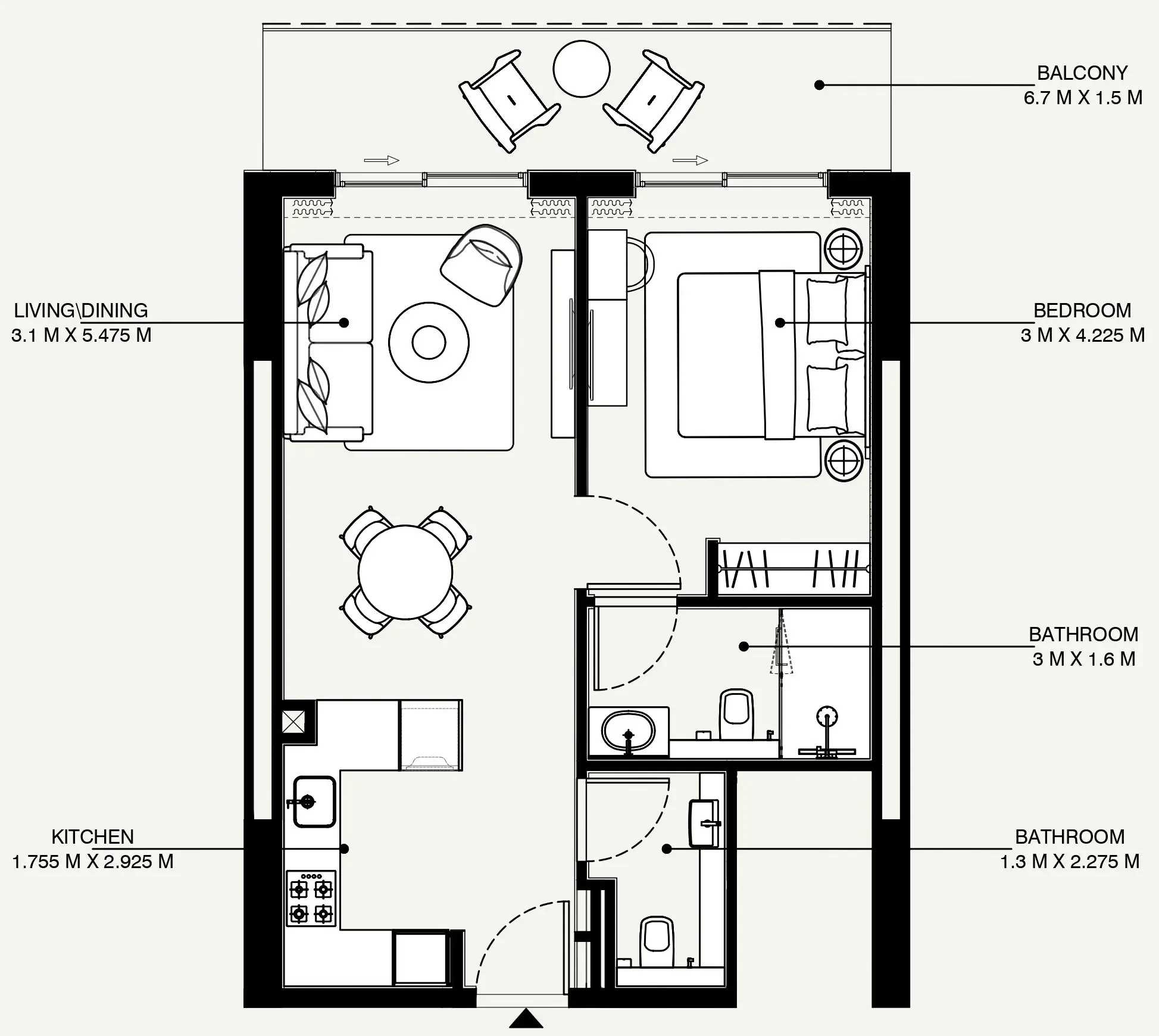 Azizi Venice 1 bed floor plan, 695 sqft