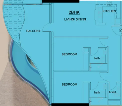 Volga Tower 2 bed floor plan, 1,188 sqft