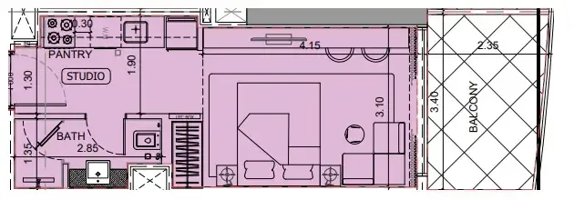 Project Maybach Studio floor plan, 380 sqft