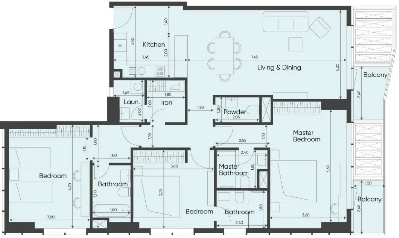 Sea Legend Tower One 3 bed floor plan, 1,601 sqft