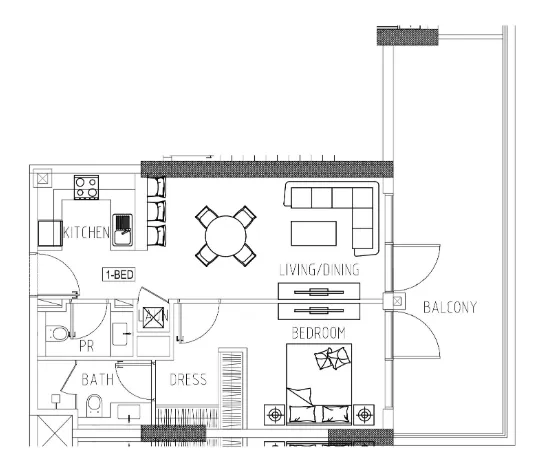 Damac Riverside Views 1 bed floor plan, 895 sqft