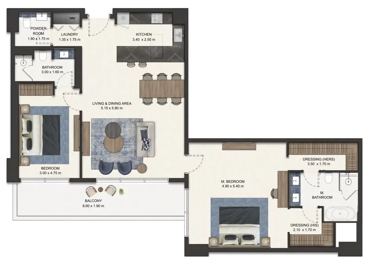 Seamont Autograph Collection Residences 2 bed floor plan, 1,430 sqft