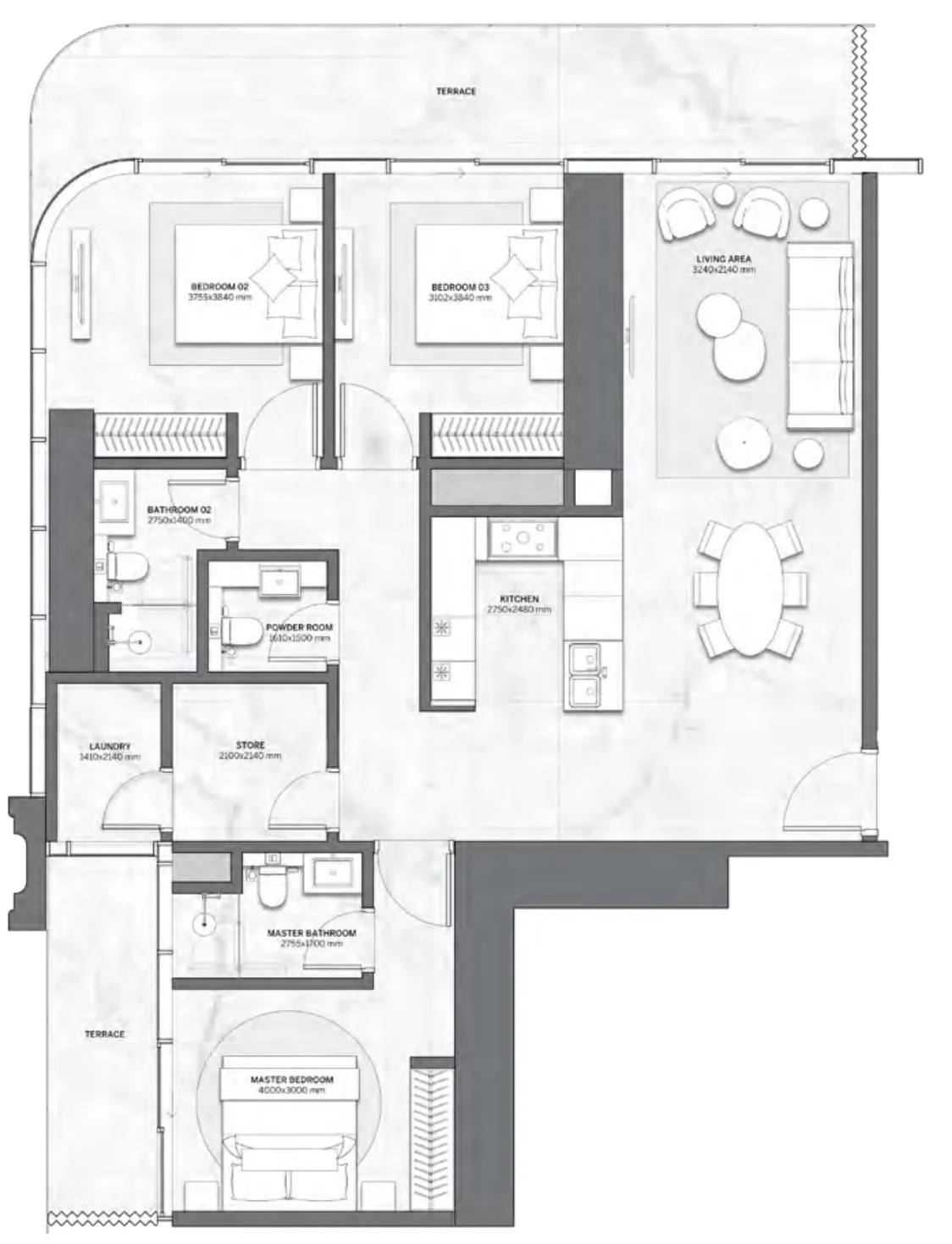 Trump International Resort 3 bed floor plan, 1,665 sqft