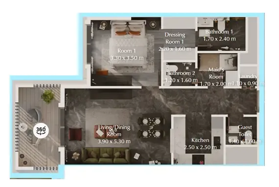 Bab Al Qasr Garden Residences 65 1 bed floor plan, 745 – 769 sqft