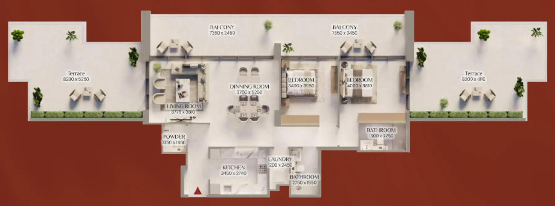Bliss Tower 2 bed floor plan, 2,006 – 2,427 sqft