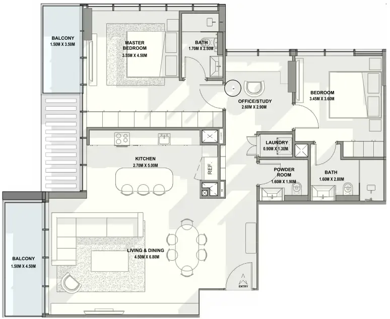 Allegro Residences 2 bed floor plan, 1,324 sqft