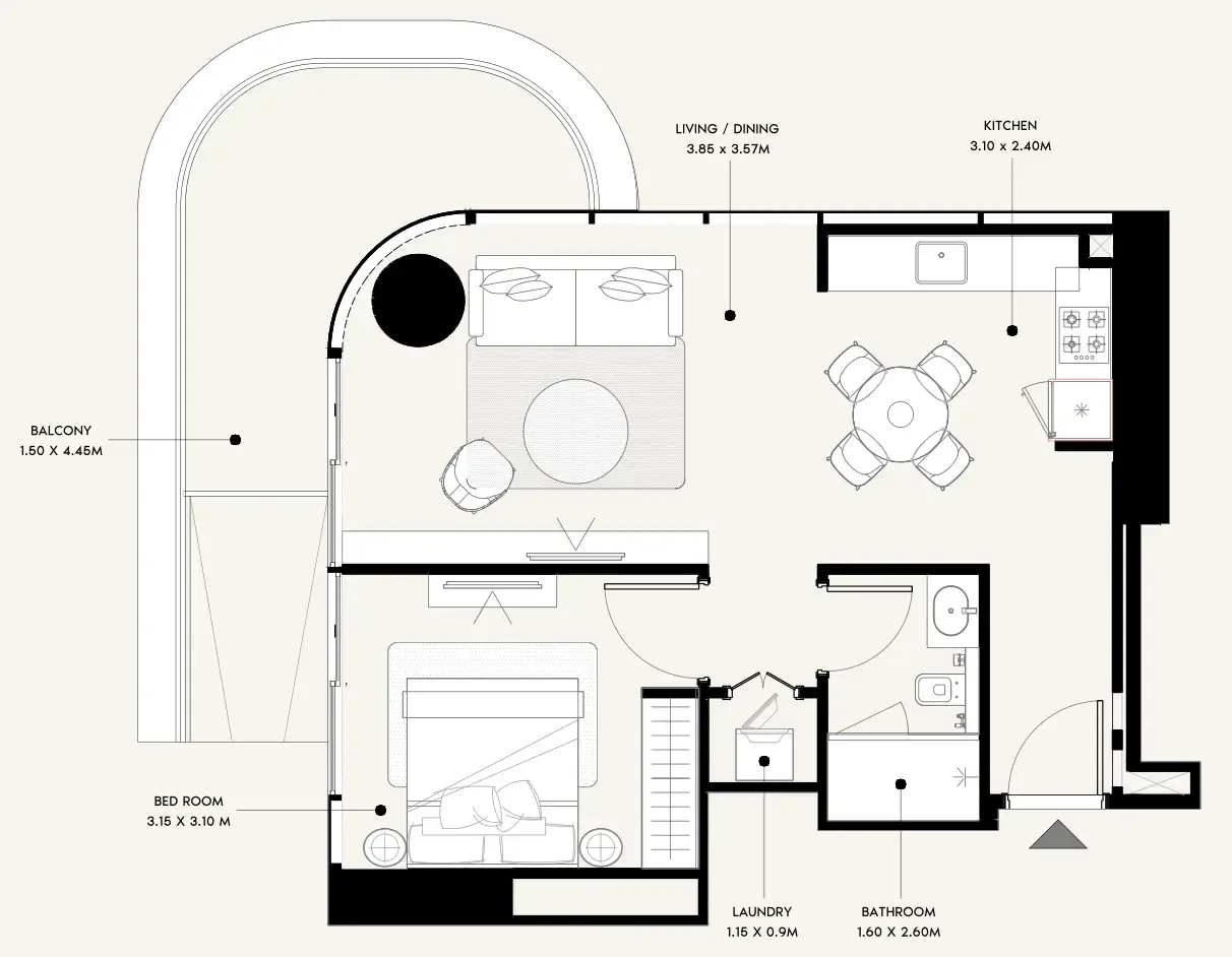 Azizi Milan 1 bed floor plan, 718 sqft