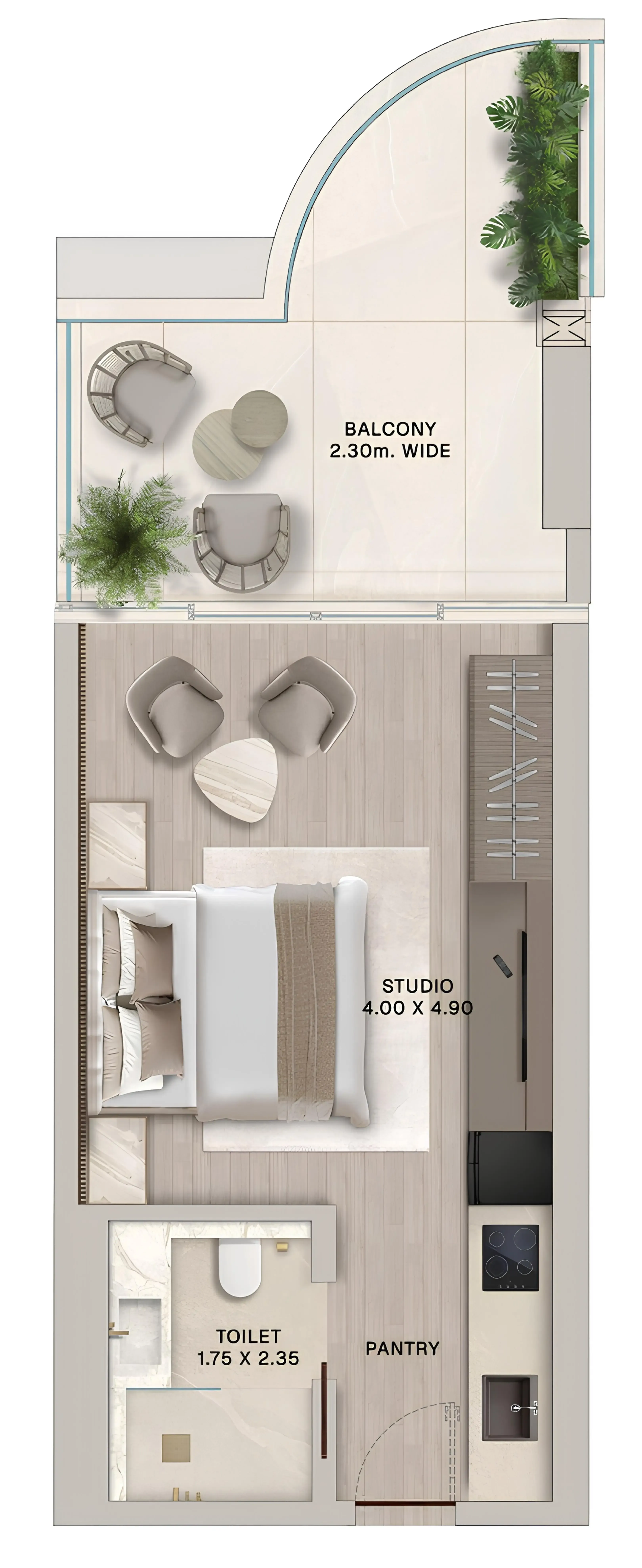 Soléva Beach Residences Studio floor plan, 494 sqft