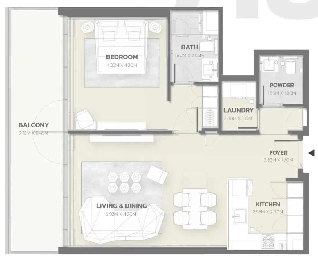 Tonino Lamborghini Residences 1 bed floor plan, 980 sqft