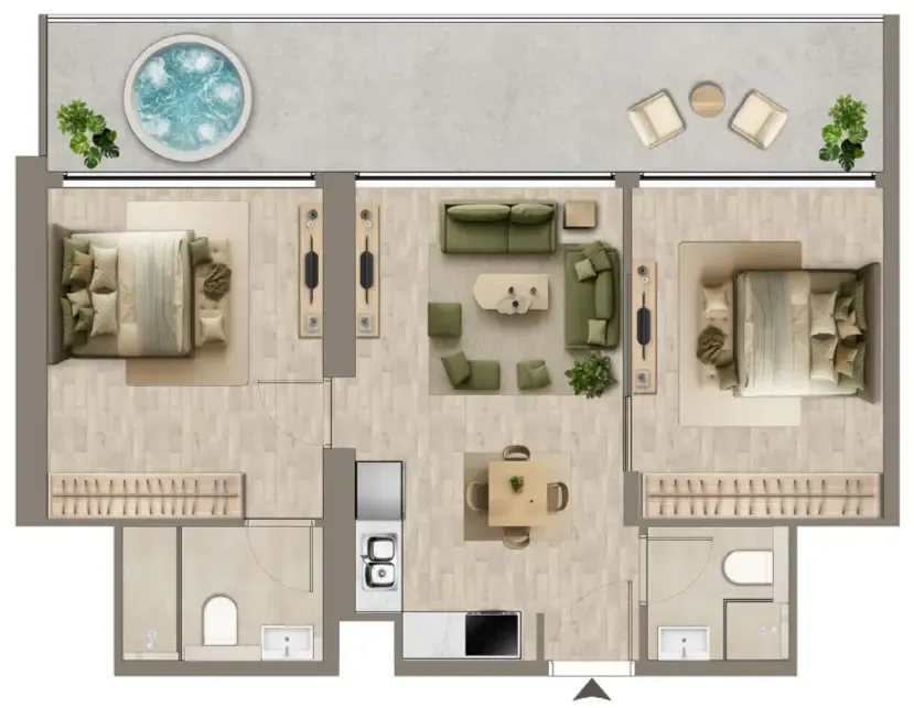 Colibri Views 2 bed floor plan, 887 sqft