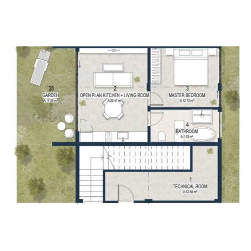 Sekar 1 bed floor plan, 433 sqft