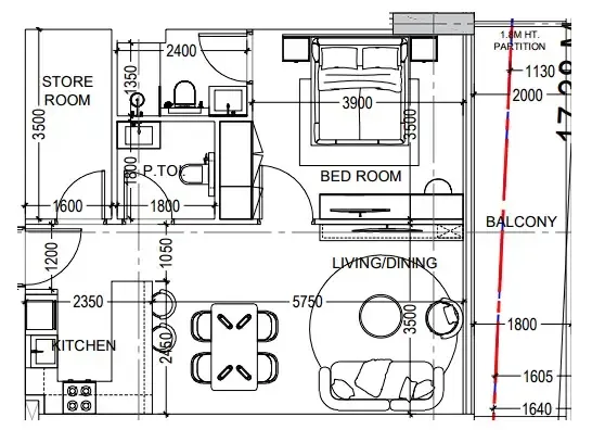 Al Haseen Residences 6 1 bed floor plan, 796 sqft