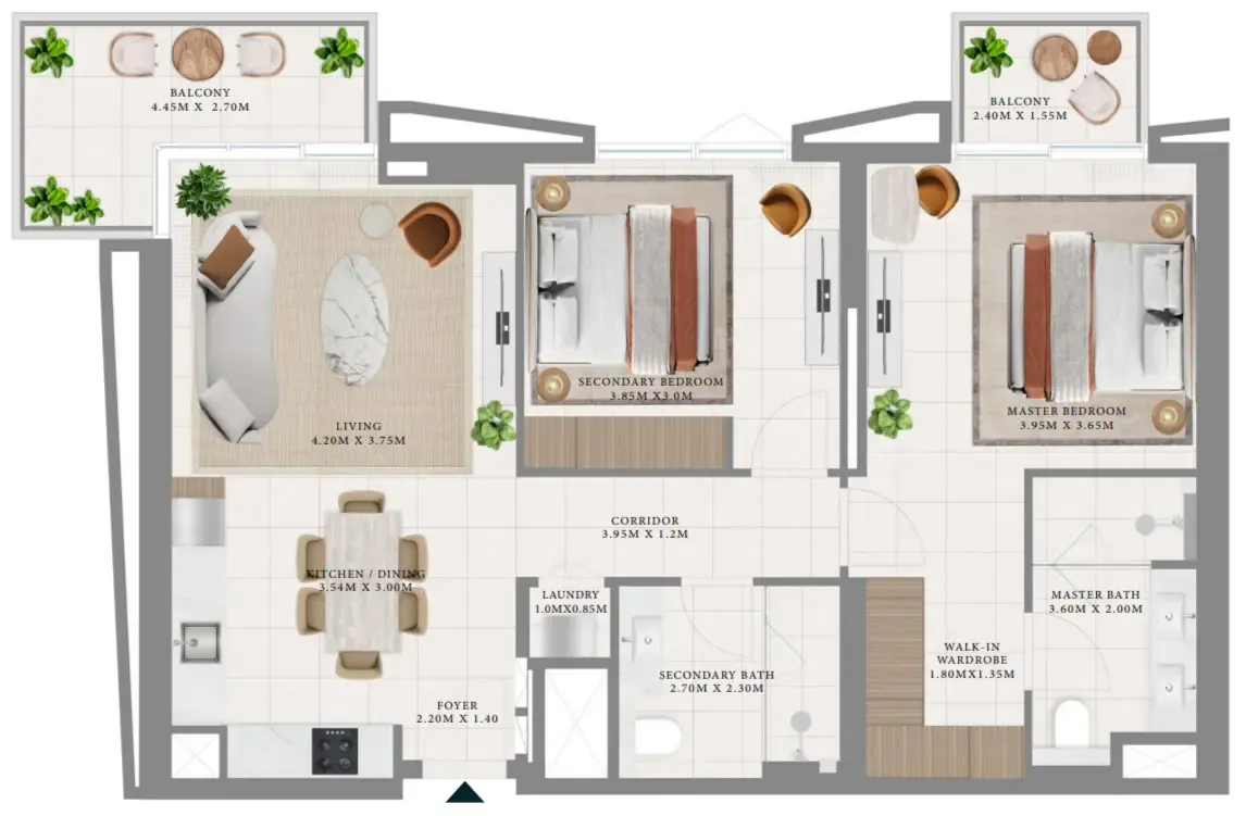 Hillsedge 2 bed floor plan, 1,139 – 1,140 sqft