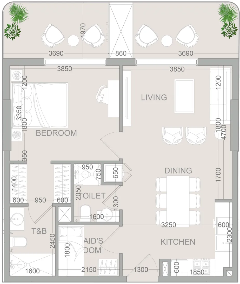 TETR1S Tower 1 bed floor plan, 821 sqft