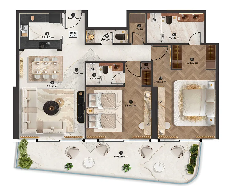 Stellar by Elie Saab 2 bed floor plan, 1,220 sqft