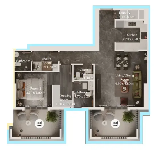 Bab Al Qasr Garden Residences 65 1 bed floor plan, 937 sqft