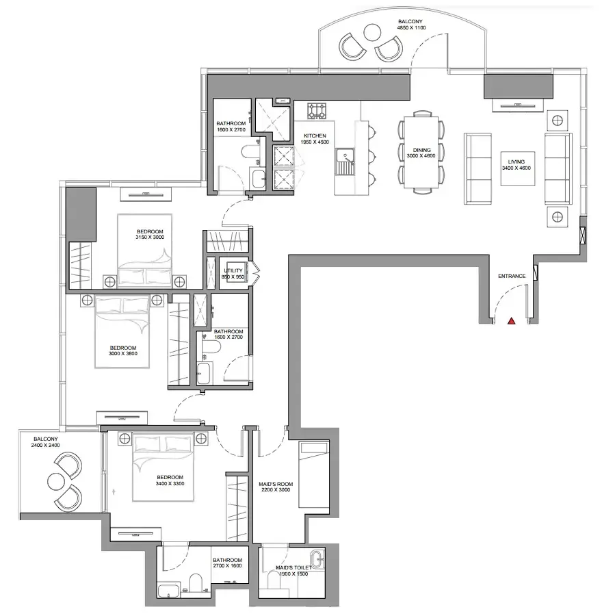 Skyscape 3 bed floor plan, 1,712 sqft