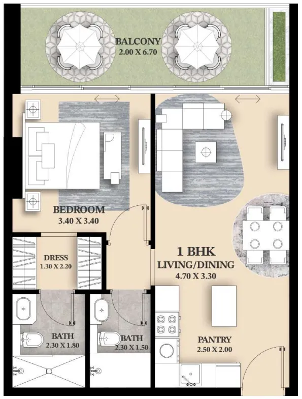 Ventana Residences 1 bed floor plan, 673 – 906 sqft
