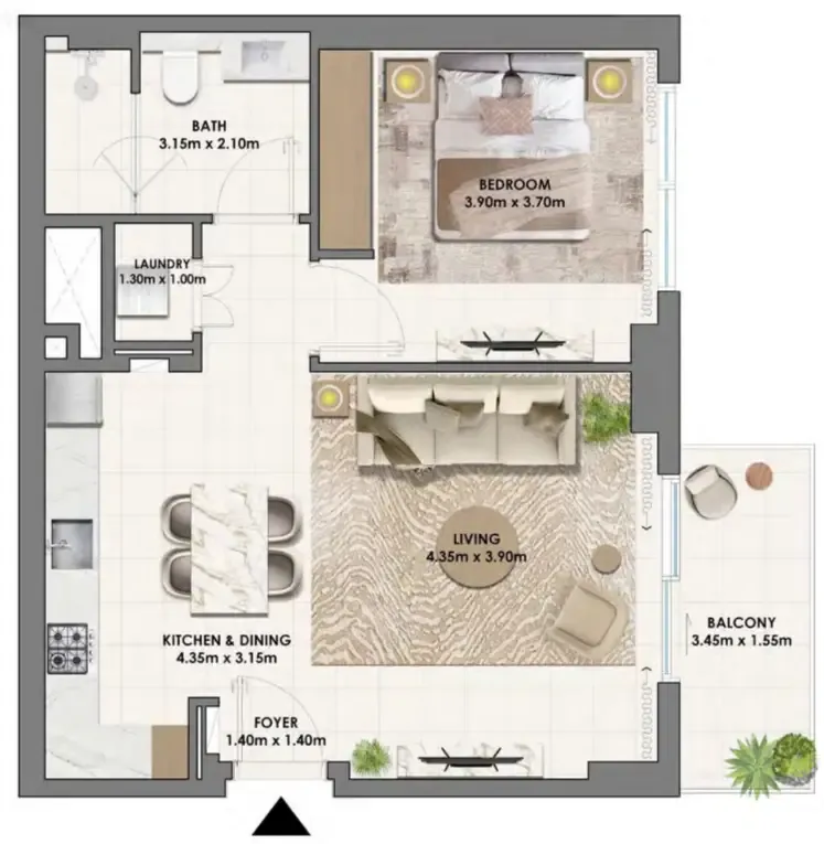 Parkwood Emaar 1 bed floor plan, 740 – 741 sqft
