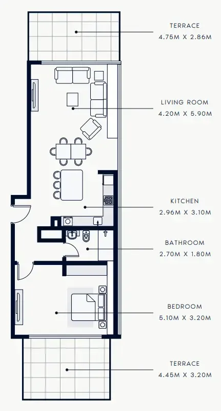 Riviera Rêve 1 bed floor plan, 1,212 sqft