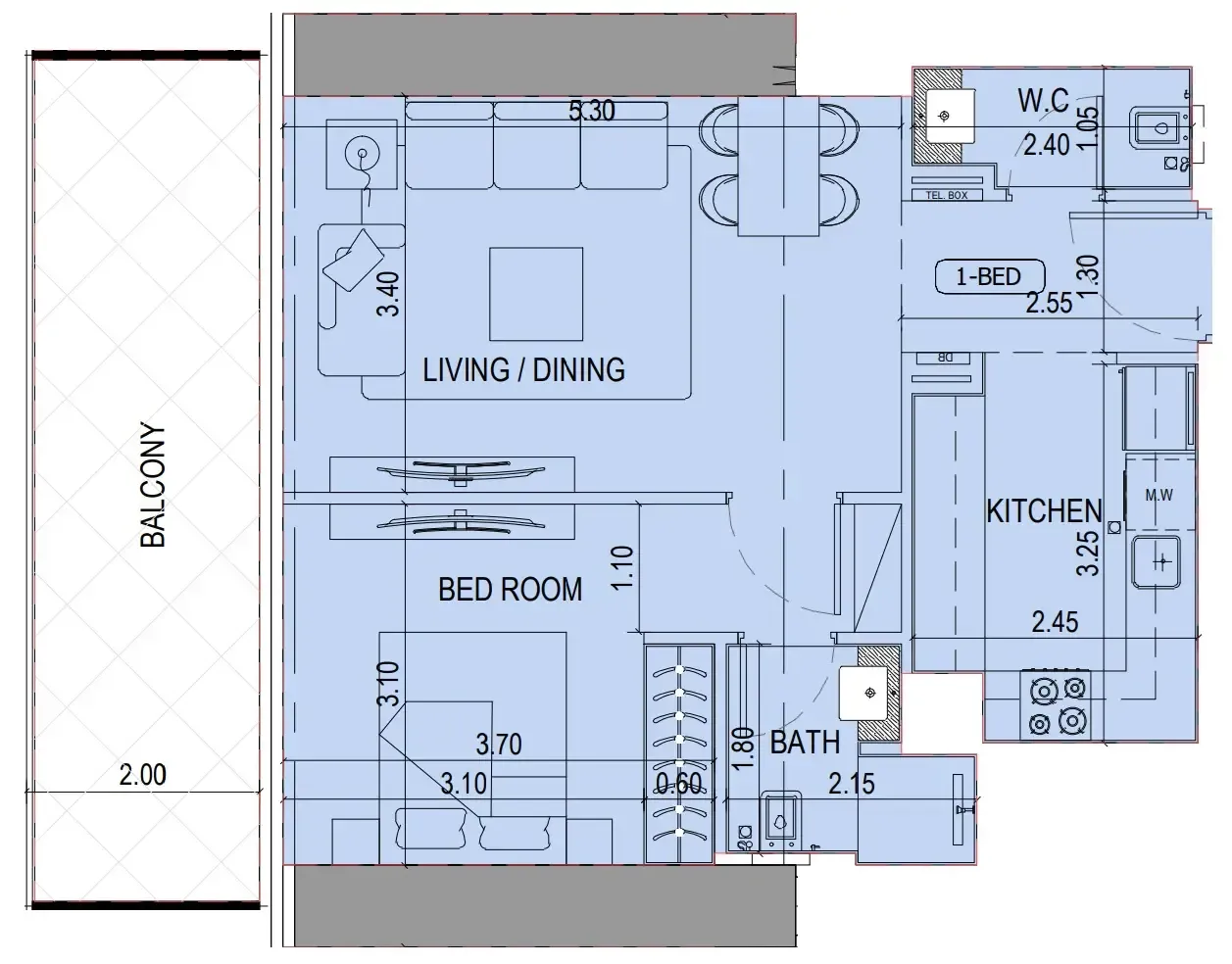 Binghatti Sky Terraces 1 bed floor plan, 751 sqft