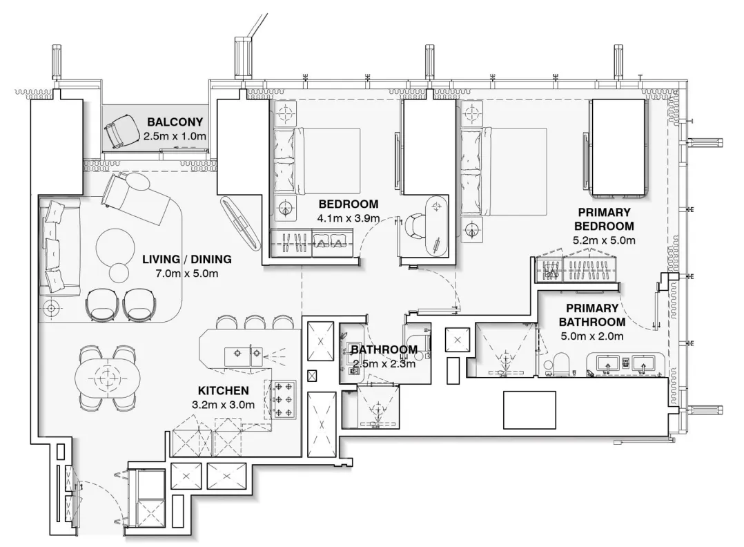Burj Azizi 2 bed floor plan, 1,287 – 1,341 sqft