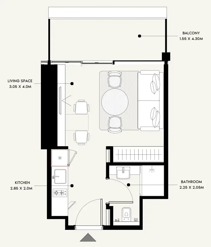 Azizi Milan Studio floor plan, 346 sqft