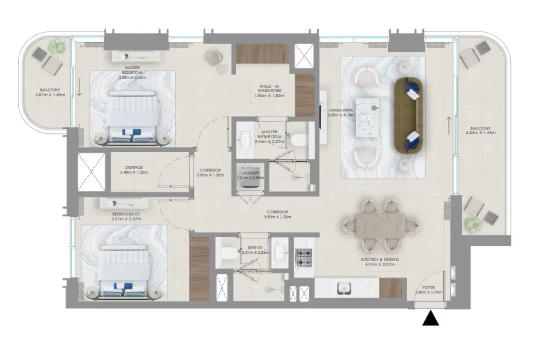 Baystar by Vida 2 bed floor plan, 1,226 sqft