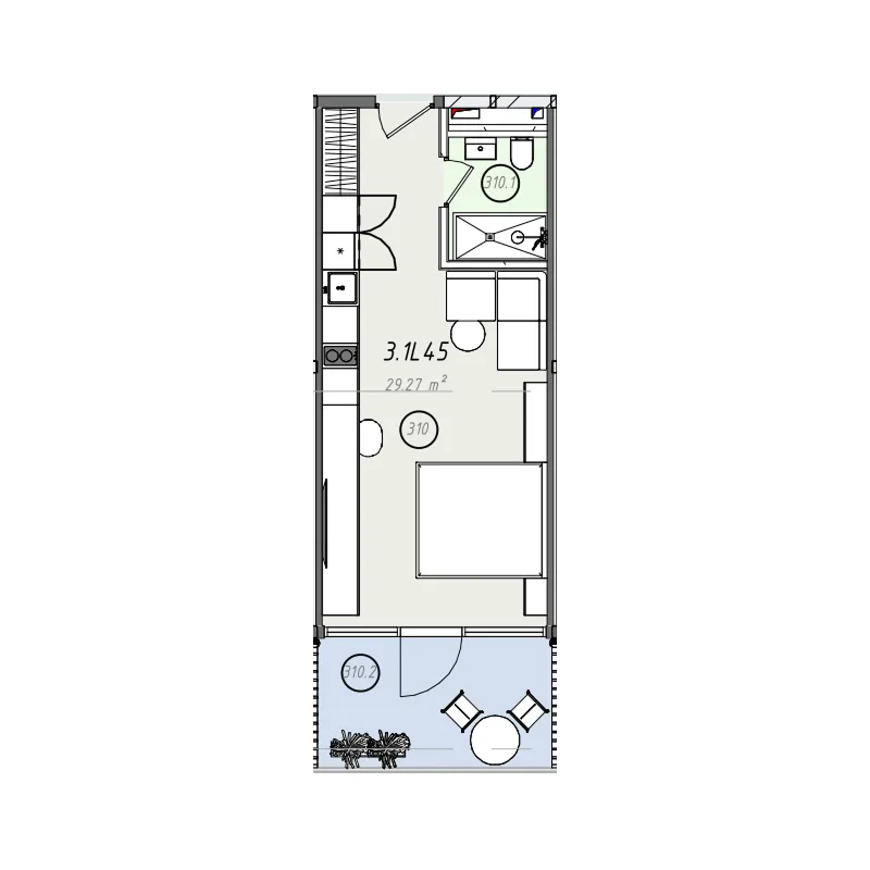 ZEN Studio floor plan, 312 sqft