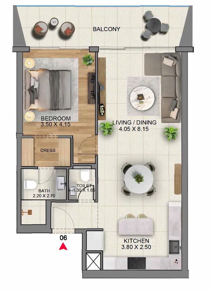 Sky Hills Residence 3 1 bed floor plan, 1,021 – 1,033 sqft