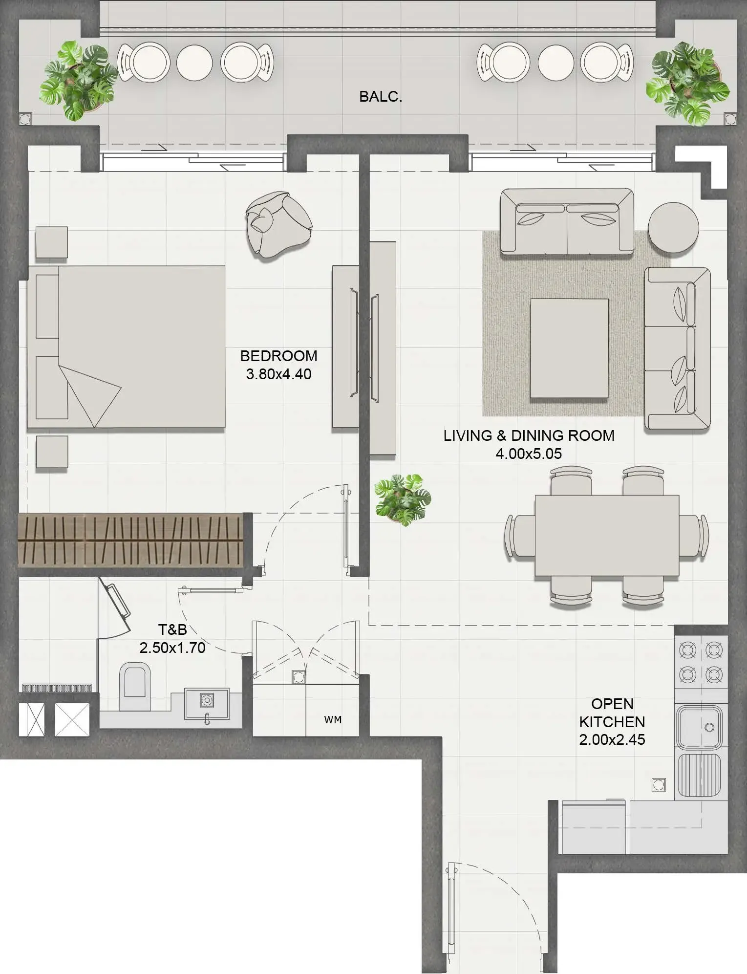 Reeman Residence 01 1 bed floor plan, 715 sqft
