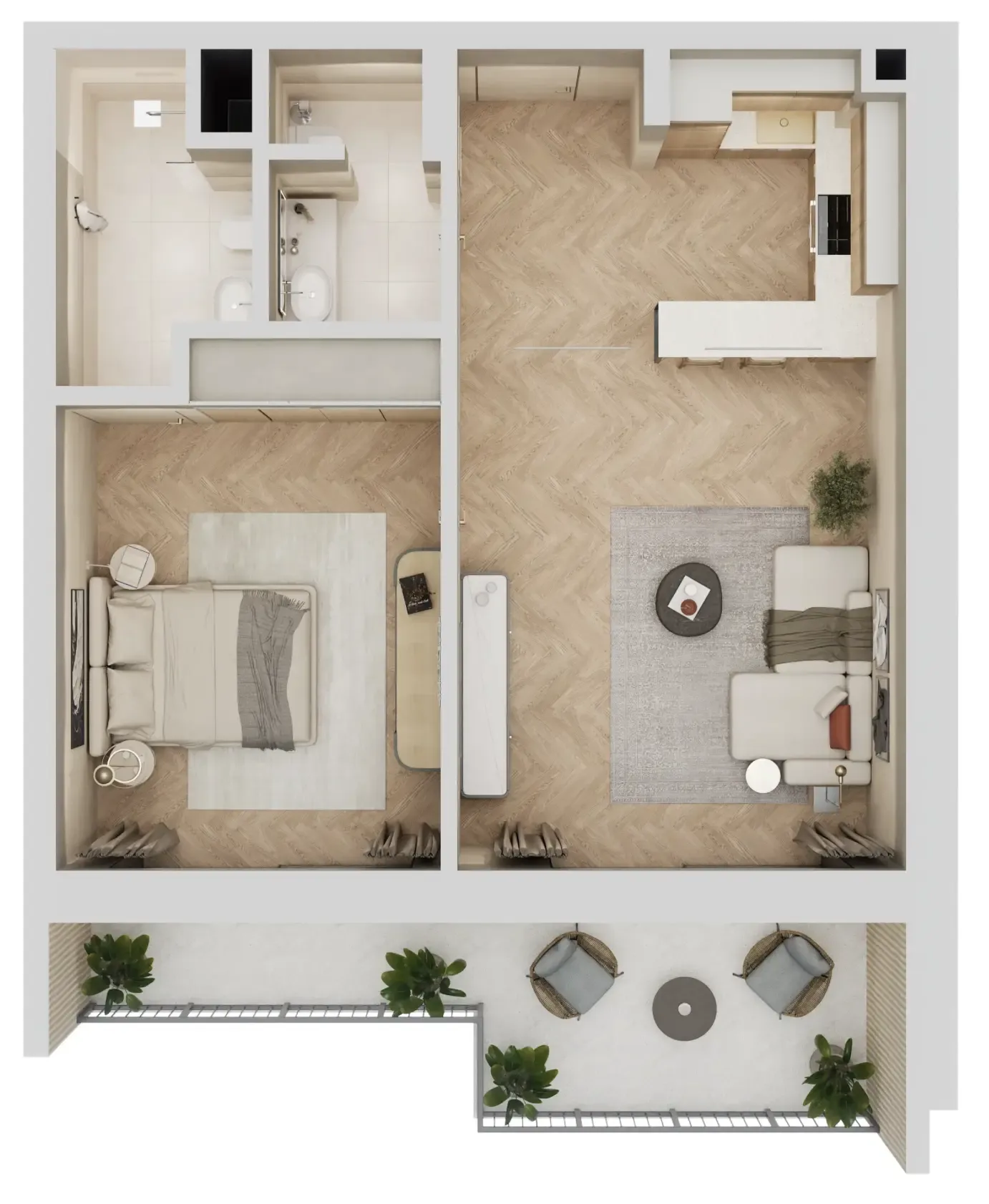 Arisha Terraces 1 bed floor plan, 721 sqft