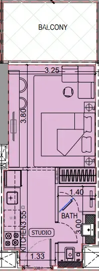 Binghatti Vintage Studio floor plan, 372 sqft