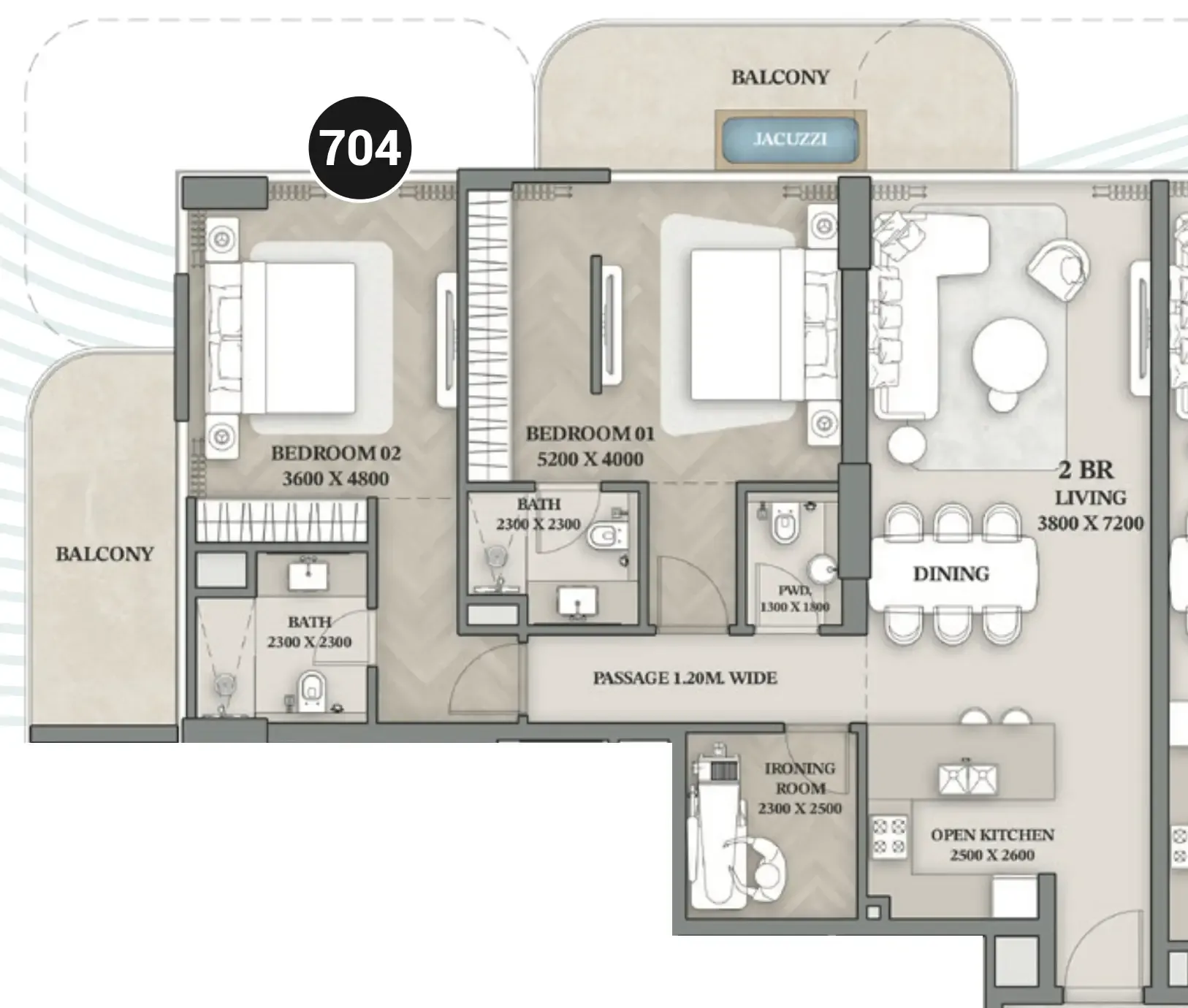 Wellington Ocean Walk 2 bed floor plan, 1,460 sqft
