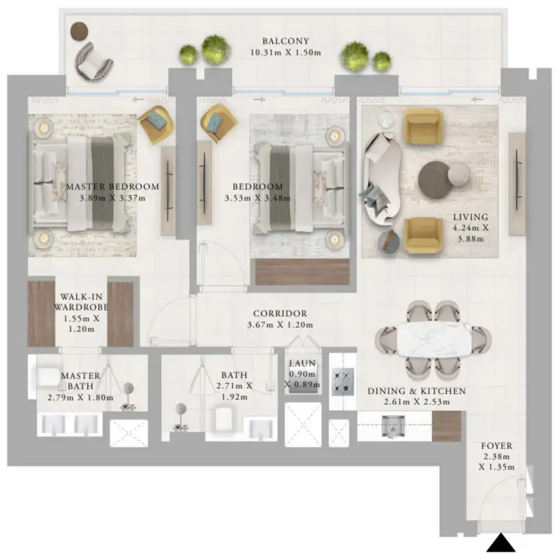 Creek Haven 2 bed floor plan, 1,193 sqft