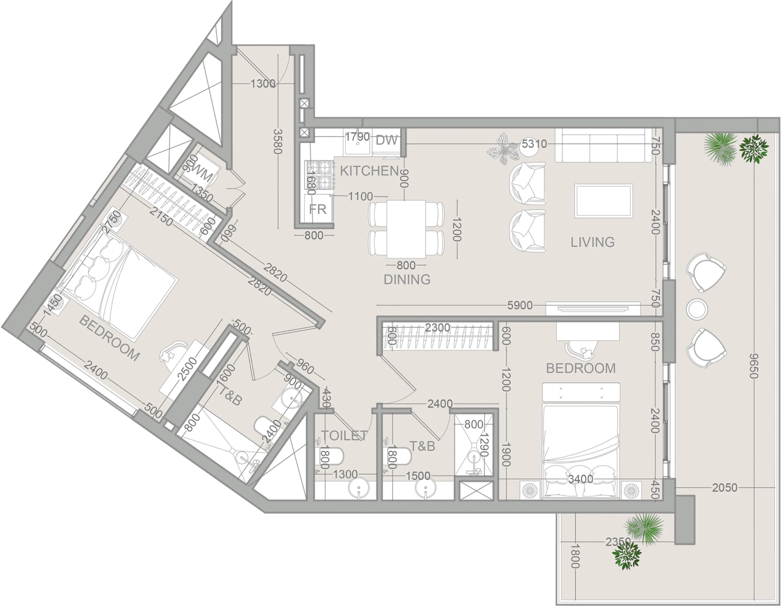 VERDAN1A 2 2 bed floor plan, 1,251 sqft