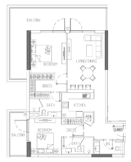Damac Riverside Views 2 bed floor plan, 1,418 sqft