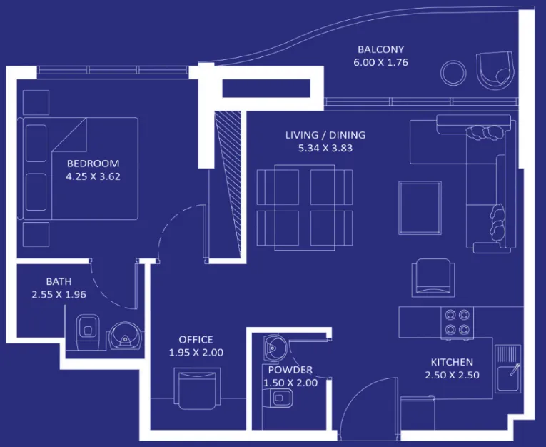 Oceanz 1 bed floor plan, 718 sqft