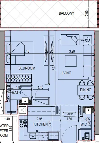 Binghatti Sky Terraces 1 bed floor plan, 723 sqft
