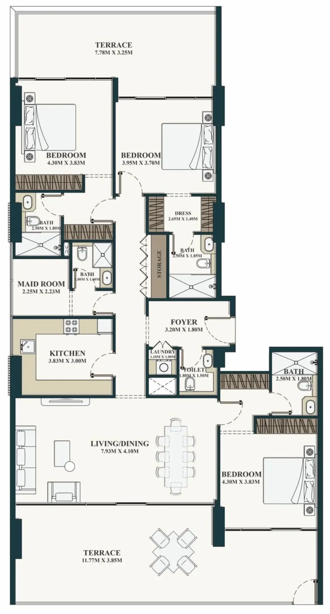 Belle Vie 3 bed floor plan, 2,401 sqft