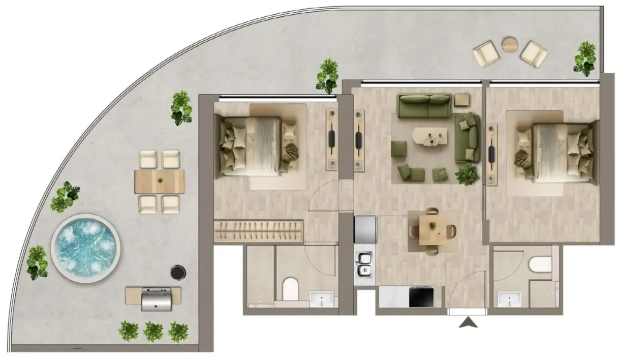 Colibri Views 2 bed floor plan, 1,233 sqft