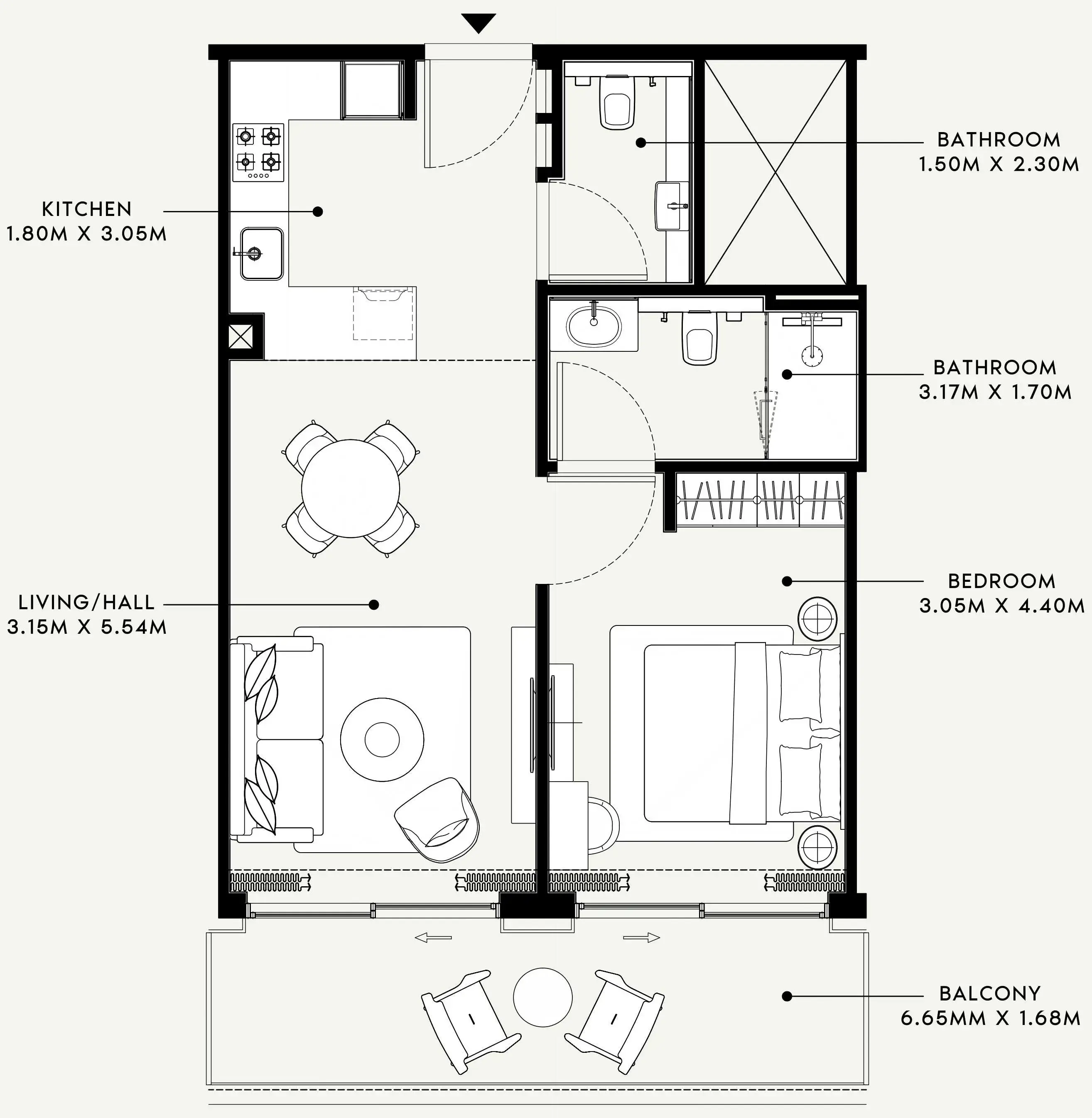 Azizi Venice 1 bed floor plan, 733 sqft