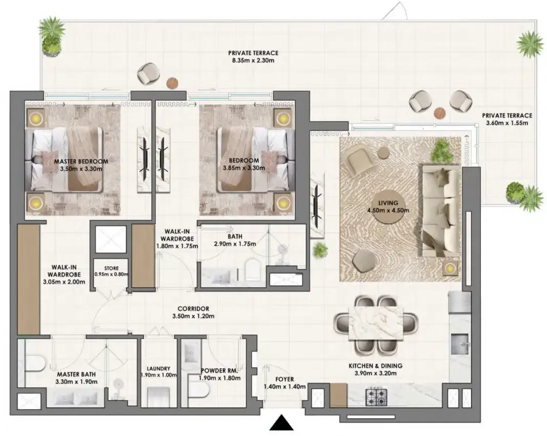 Parkwood Emaar 2 bed floor plan, 1,508 sqft
